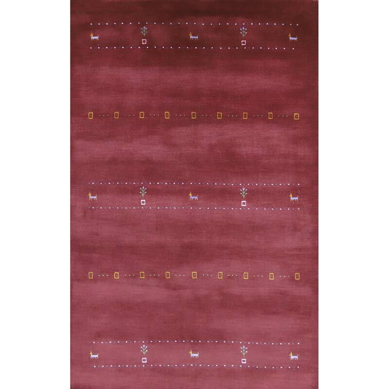 Hand Knotted Oriental 100% Wool Carpet Tribal Animal Pictorial Red Gabbeh Area Rug - 7' 8'' X 4' 11''