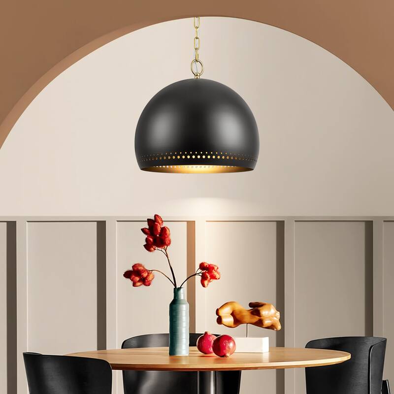 1-Light Modern Black/White Dome Pendant Kitchen Island Light