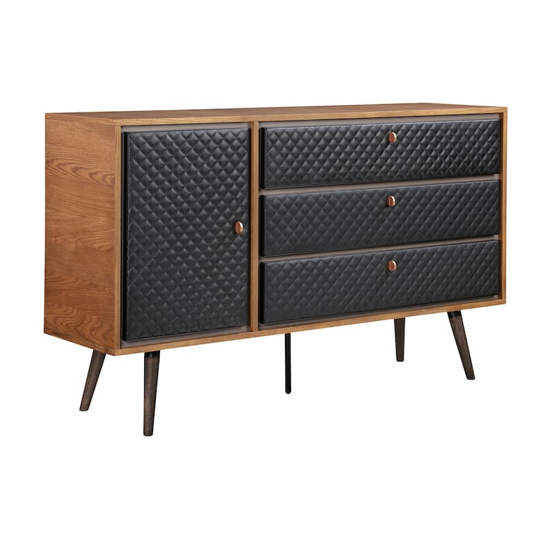 HomeRoots 63" Brown and Black Solid Wood Three Drawer Double Dresser