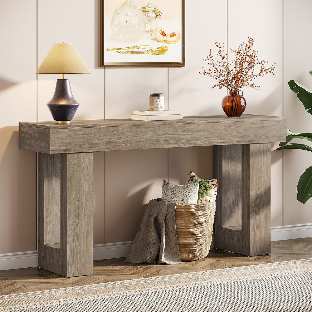 Farmhouse Console Table, 63-Inch Long Narrow Sofa Table Behind The Couch