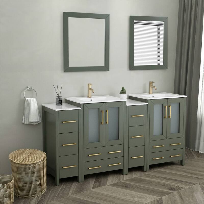 Vanity Art 72 in. Double Sink Bathroom Vanity with Top and Mirrors - 72 X 18.1 X 35.8