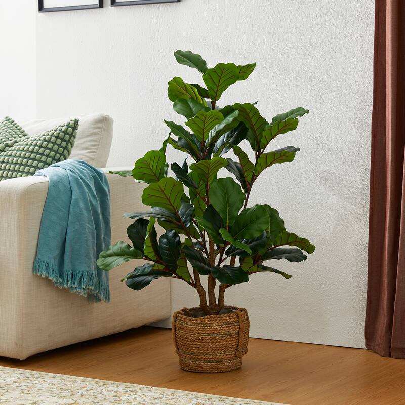 Glitzhome 3.5ft 41.25"H Potted Real Touch Fiddle Leaf Fig Faux Tree 23.5"D x 41.25"H On Sale