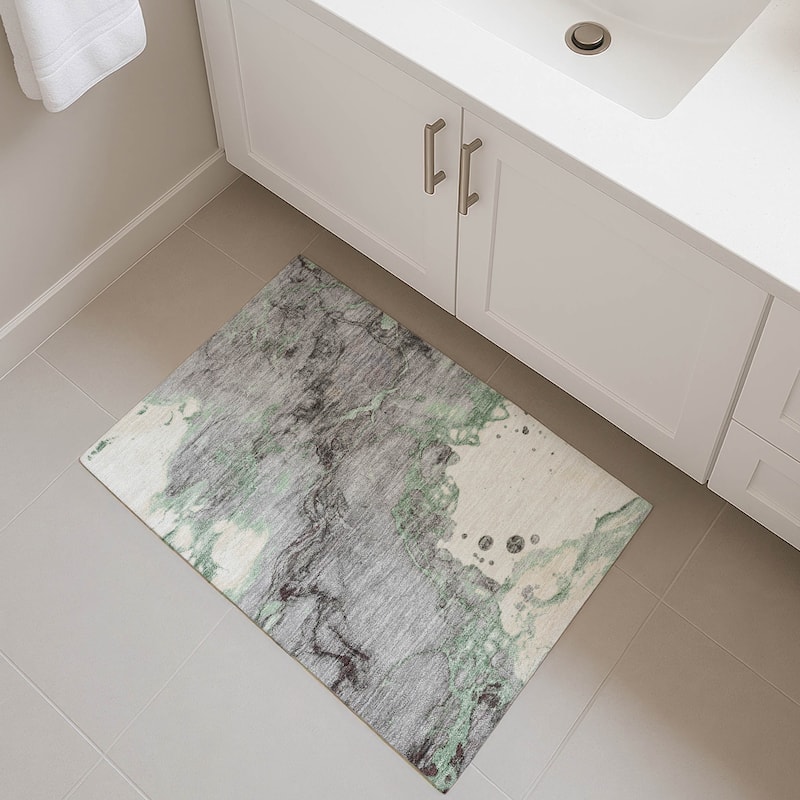 Premium Washable Super Soft Modern Crackle Mayfield Rug - Green - 1'8" x 2'6"