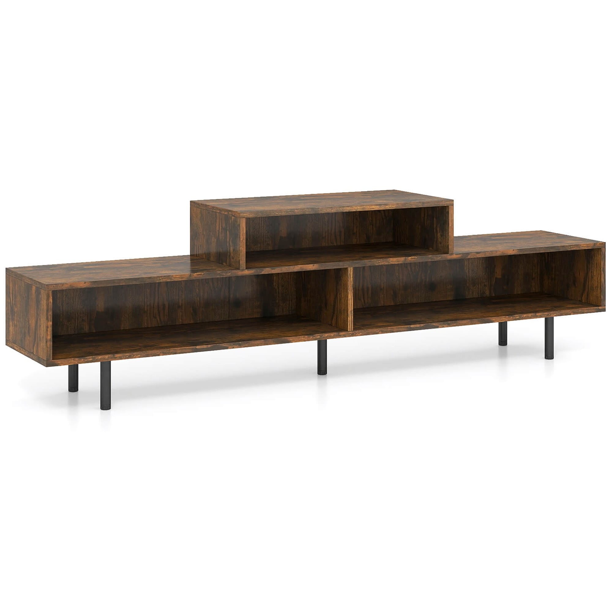 63" Modern Entertainment Center 3 Cubby TV Stand W/ Metal Legs