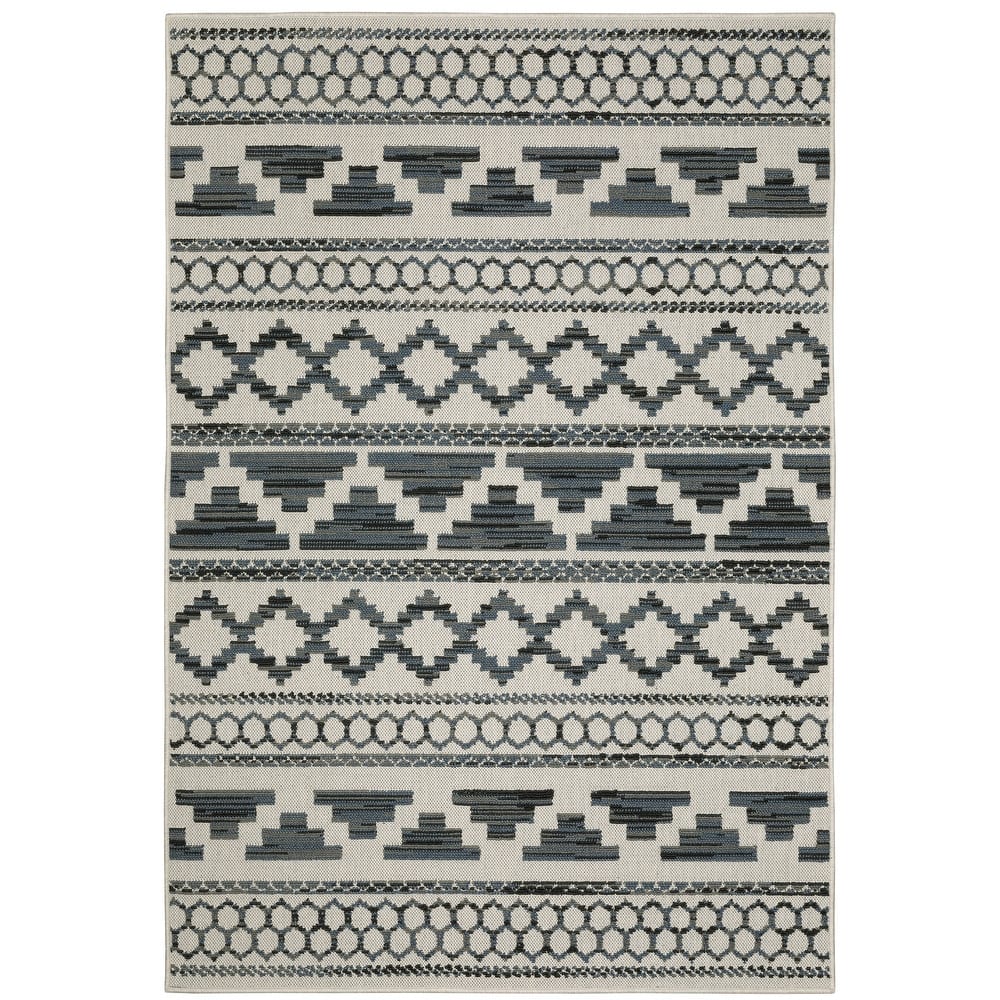 Vista Home Talcot Geometric Tribal Grey/ Teal Indoor-Outdoor Area Rug