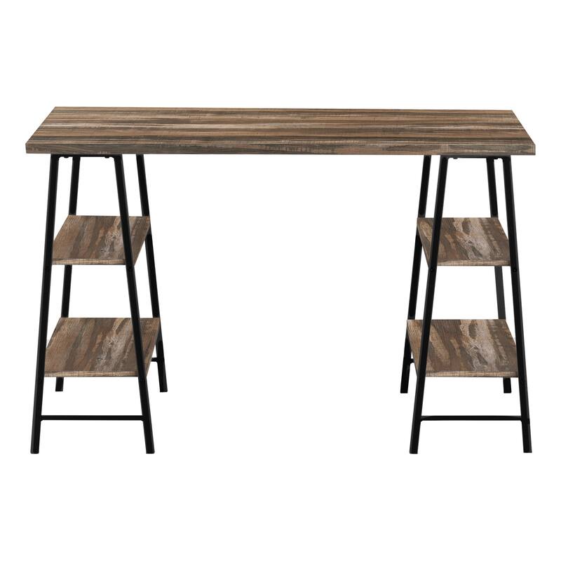 Computer Desk, Home Office, Laptop, Storage Shelves, 48"l, Work, Brown Laminate, Black Metal, Contemporary