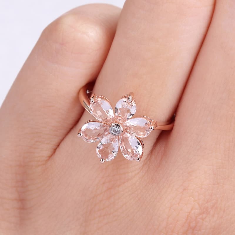 Miadora 10k Rose Pear-cut Morganite and Diamond Accent Floral Ring