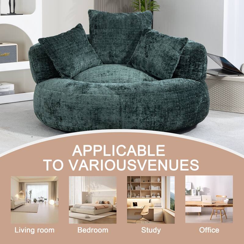 Chenille Upholstered Durable Comfort Lounger High Back Bean Bag Lazy Sofa With Three Pillows