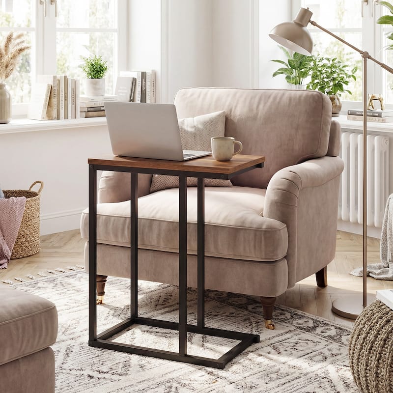 Gymax C-shaped End Table w/Adjustable Foot Pads Small Snack Table for