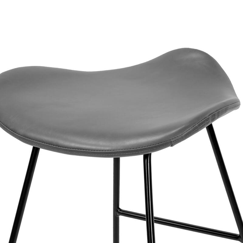 Set of 2 Aoi Grey Faux Leather Backless Counter Stool with Black Metal Legs