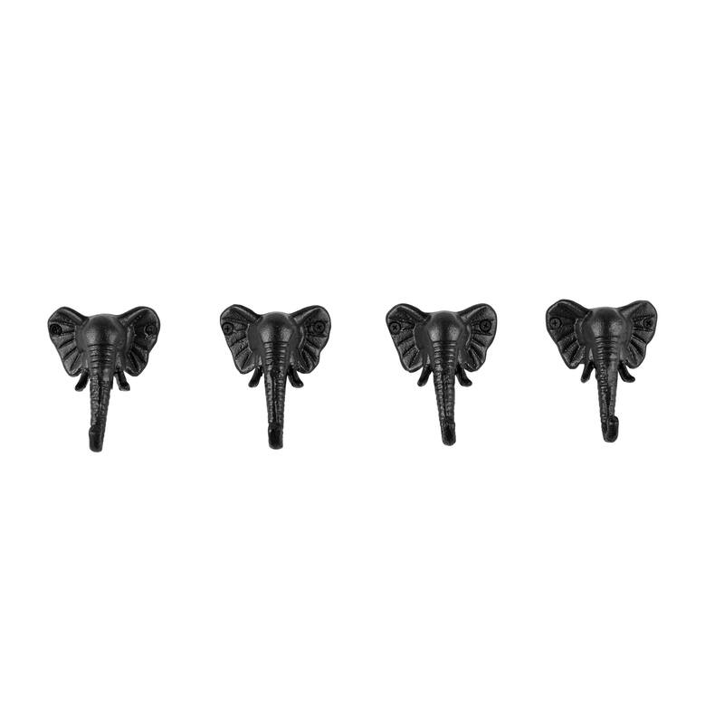 4 Piece Elephant Head with Trunk Decorative Wall Hook Set