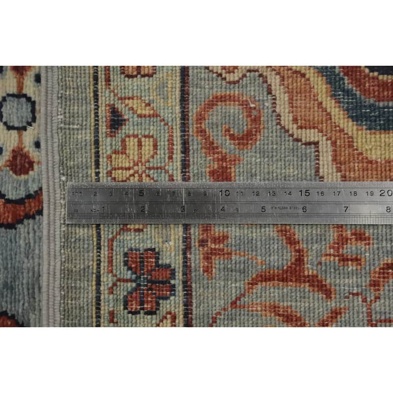 Hand Knotted Traditional Wool Blue Geometric Area Rug - 12' 1'' X 9' 3''