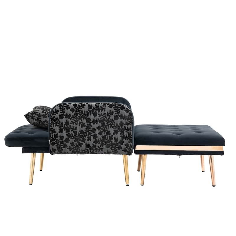 Velvet Upholstered Tufted Living Room Sleeper Chair With Ottoman