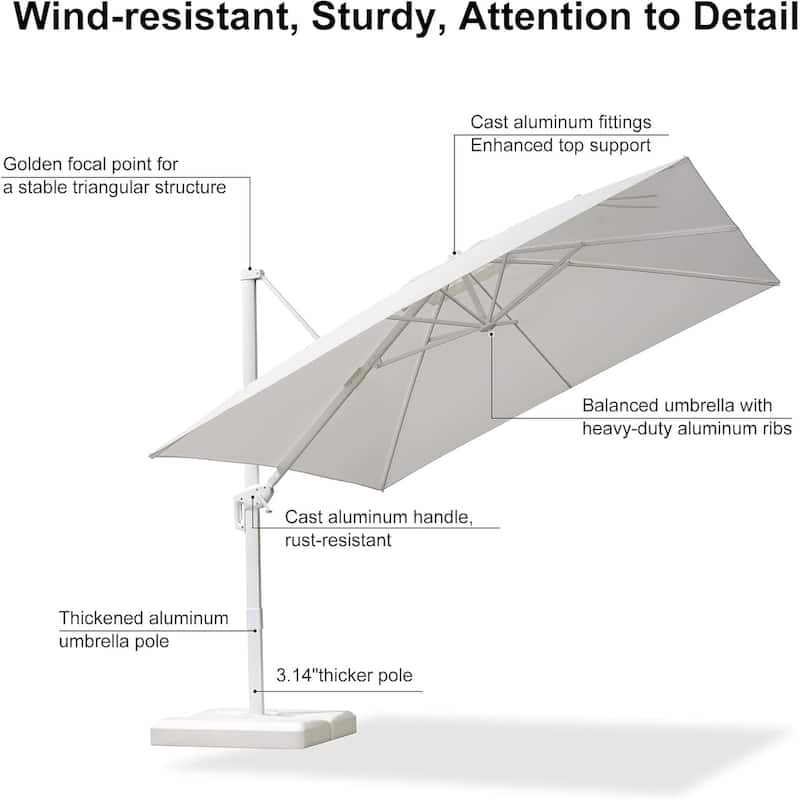 PURPLE LEAF 10 ft White Cantilever Patio Umbrella with 360 Degree Rotation