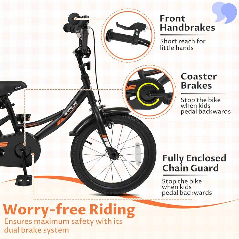 Costway 14" Kids Bike with Removable Training Wheels Adjustable Seat & - See Details