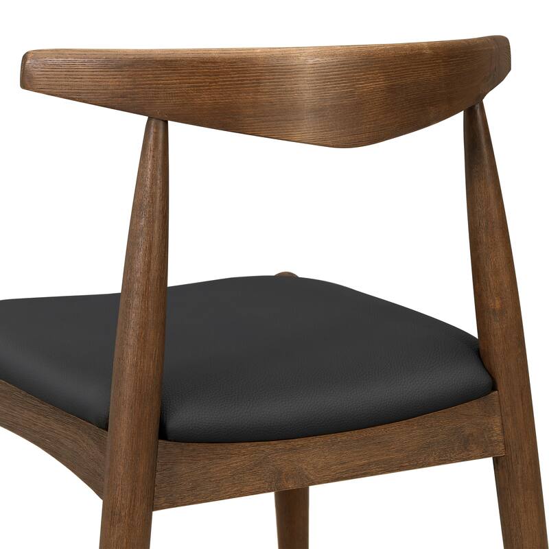 Set of 2 Rubberwood Dining Chairs, Ergonomic Backrest & Faux Leather Upholstery