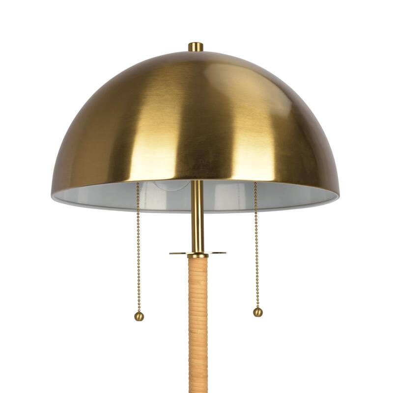 2-Light Floor Lamp, Gold Brass, Natural Rattan Tube , Double On/Off Pull Chain