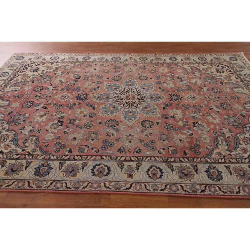 Pink Isfahan Persian Vintage Area Rug Hand-Knotted Wool Carpet - 6'7"x 10'2"