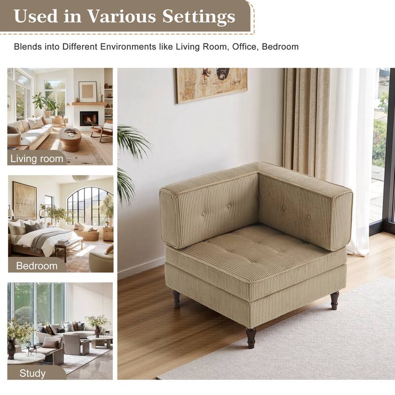 UIXE Corduroy Modular Corner Sofa Lounge Corner Arm Chair