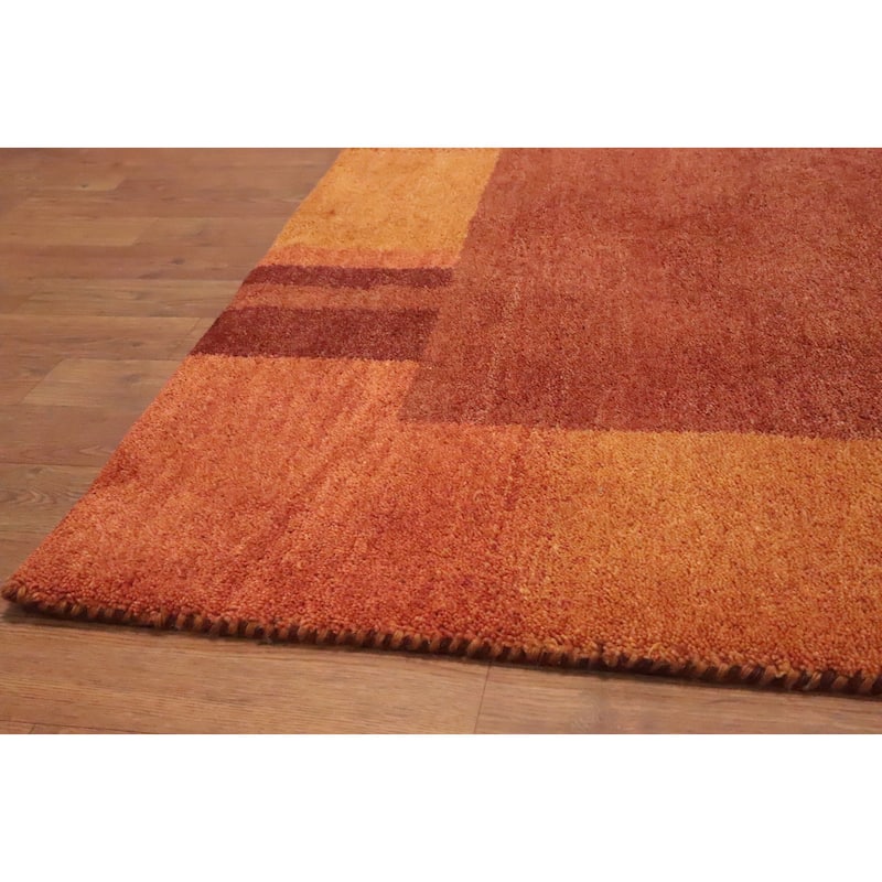 Hand Knotted Oriental 100% Wool Carpet Modern Solid Oranges & Rust Gabbeh Area Rug - 6' 6'' X 4' 8''
