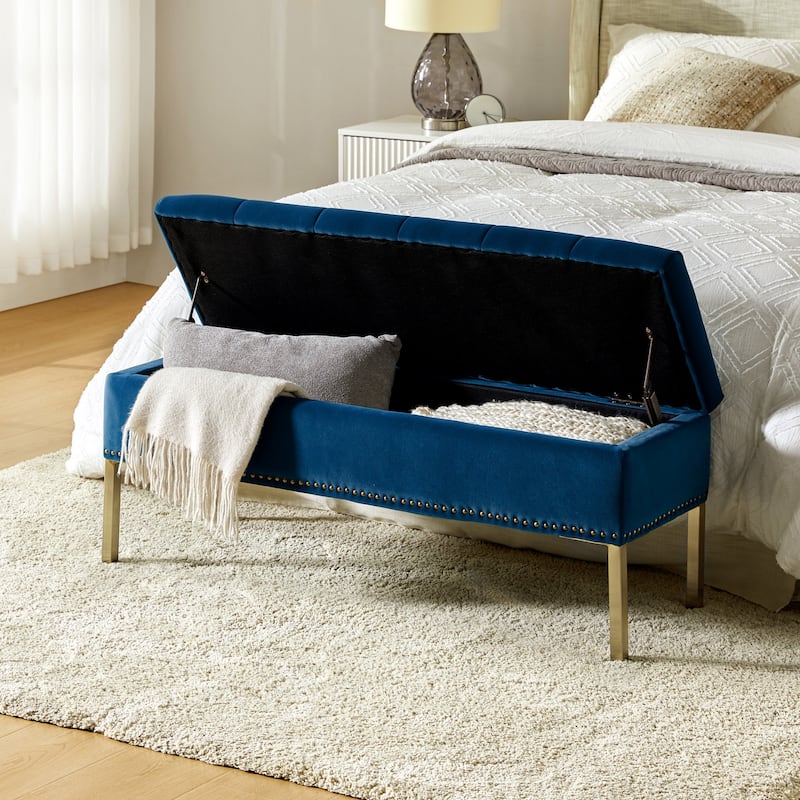 Egmont Contemporary Velvet Flip-Top Storage Bench by HULALA HOME - NAVY
