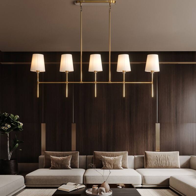 KAYLA 6-Light Chandelier, 42" Wide Modern Dining Room Light Fixture - Gold