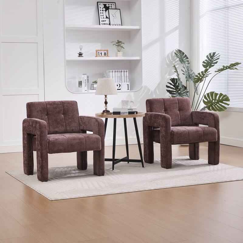 Chenille Upholstered Single Armchair, Ergonomic Lounge Reading Chair, High-density Foam Sofa Chair for Living Room, Bedroom