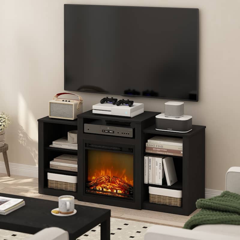 Furinno Jensen TV Stand with Electric Fireplace for TV up to 55", Americano