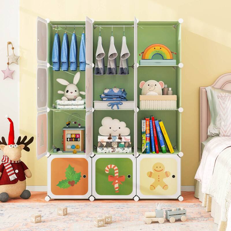 Costway 12-Cube Kids Wardrobe Baby Dresser Bedroom Armoire Clothes