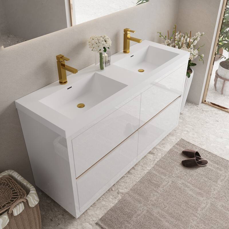 Freestanding Bathroom Vanity with White Stone Resin Top