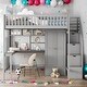 preview thumbnail 20 of 51, Full size Loft Bed with Bookshelf,Drawers,Desk,and Wardrobe Gray