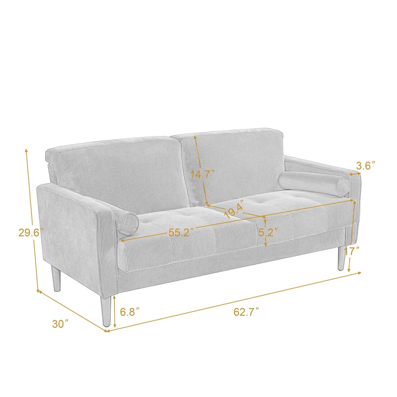 63.3W Living Room Corduroy Loveseat Sofa