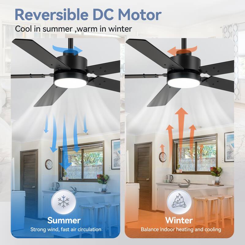 36/42/48/52/56/62/72/84-Inch Reversible Blade Integrated LED Ceiling Fan with Light Remote