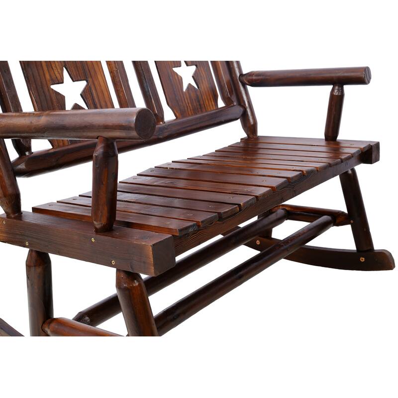 Rocking Bench Carbonized Double Rocking Chair for 2 Persons with Wide Curved Seat, Porch Rocker for Porch, Garden, Backyard