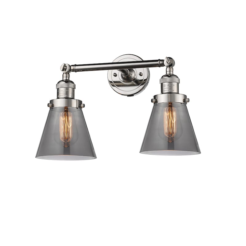 Innovations Lighting Small Cone 2 Light 16" Wide Bathroom Vanity Light - Polished Nickel / Smoked