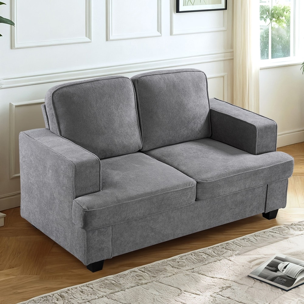 Velvet Loveseat with High-Density Foam, 2 Seater Couch with Deep Seating, Small Sofa with Back Cushions and Wide Arms