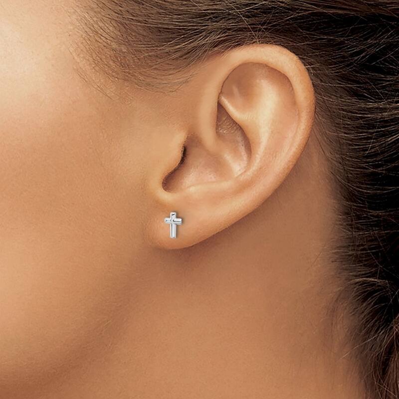 Curata 14k White Gold Polished Cross Post Earrings - 7.1x4.8mm