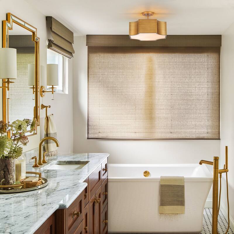 4-Light Mid-Century Modern Vintage Gold Metal Flush Mount Ceiling Light - Rectangular Metal Shade Fixture for Dining Room