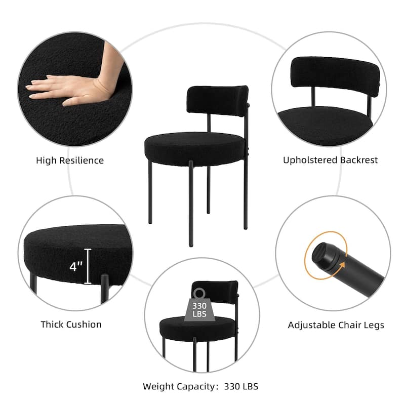 Boucle Upholstered Side Dining Chair Set