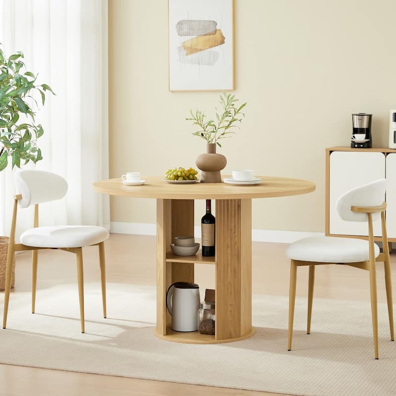 3-Piece Dining Set, 47.24" Round Dining Table with 2 Chairs - Natural