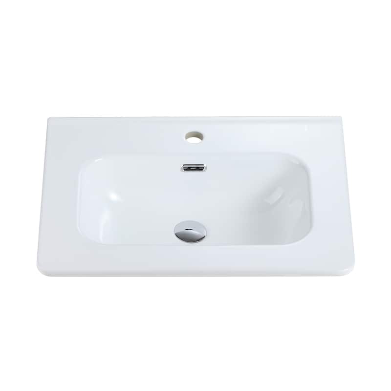 GDFStudio - Integrated Ceramic Basin for Bathroom Vanity, One-Piece Glossy Sink, Pre-Drilled without Drain Assembly