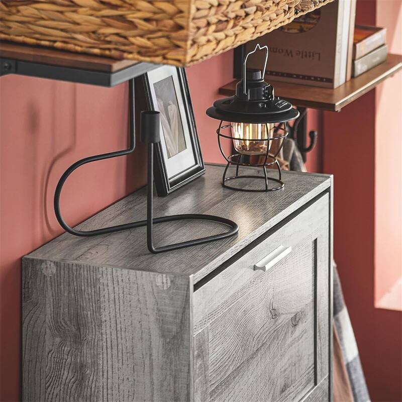 Natural Shoe Storage Cabinet with 3 Flip-Drawers - 9.1"D x 23.4"W x 45.2"H
