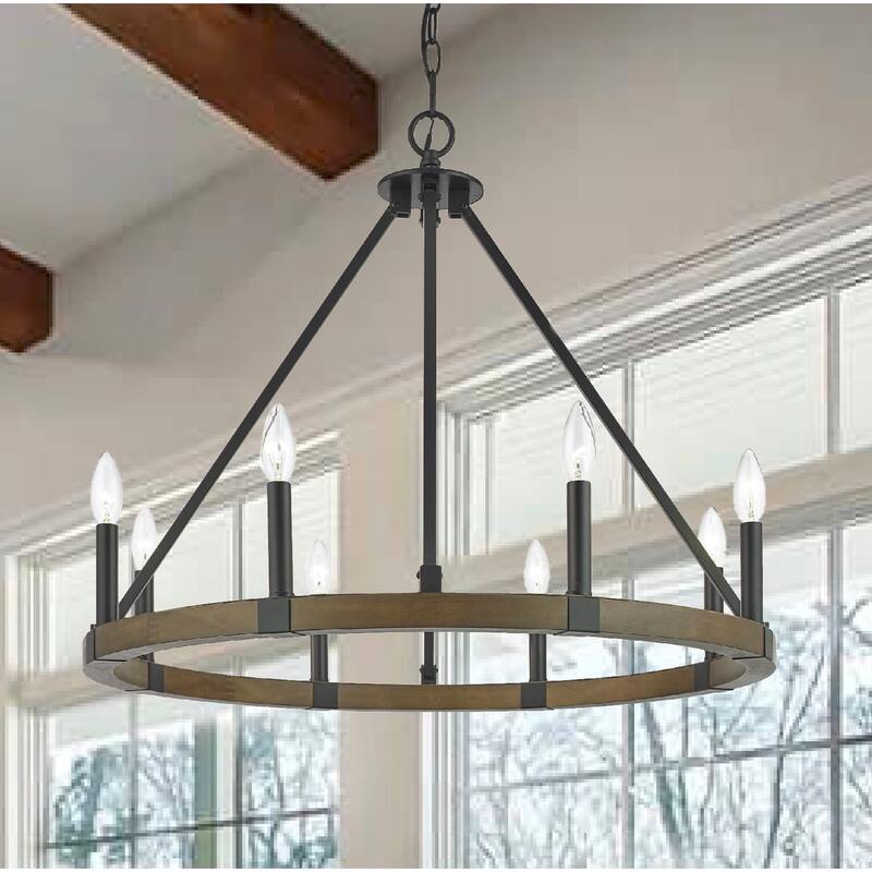Wagon Wheel Rustic Wooden 8-Lt Chandelier