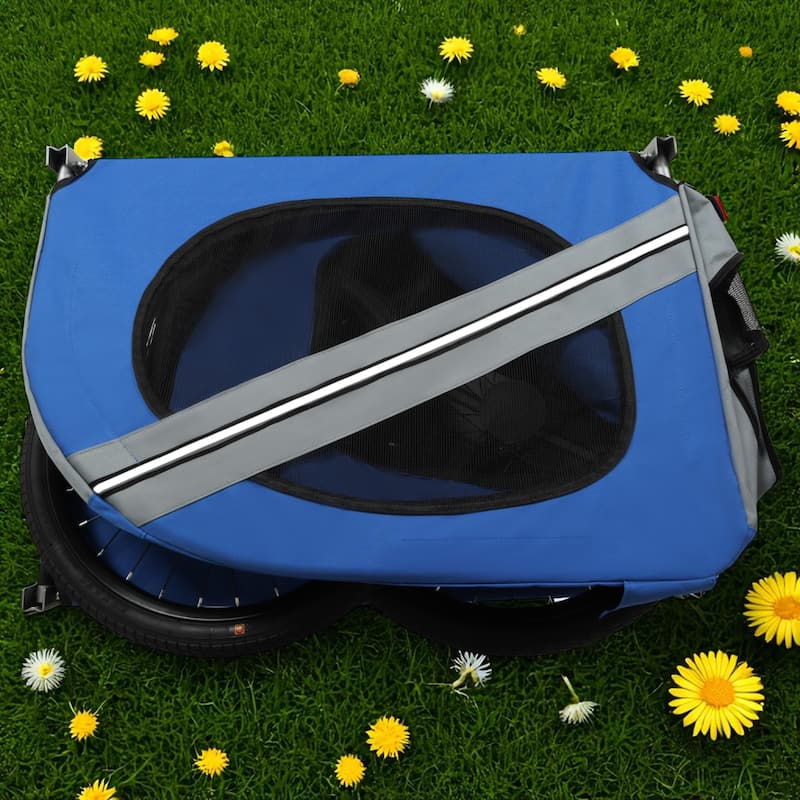 Folding Dog Bike Trailer with Steel Frame, 66LB Capacity Pet Carrier Cart with 20" Wheels & Waterproof Cover