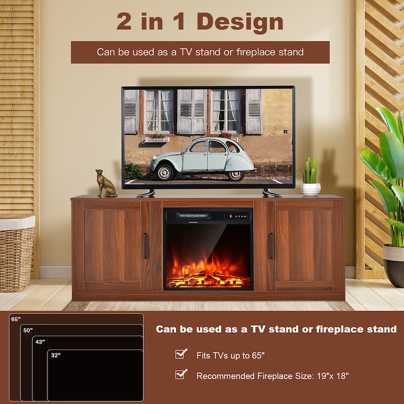 Costway 58'' TV Stand Entertainment Console Center W/ 2 Cabinets for - 58'' x 16'' x 22.5''