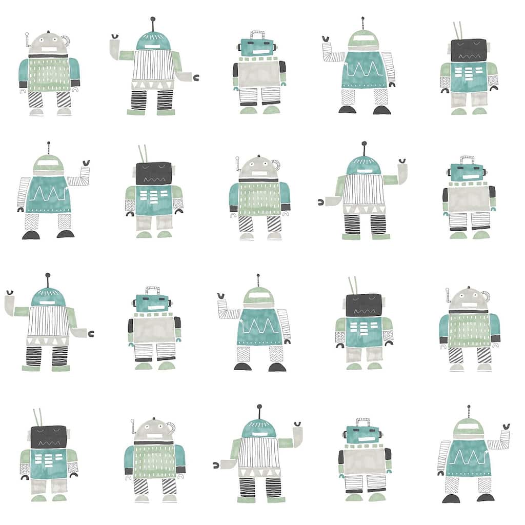 Chesapeake Callum Teal Robots Wallpaper - 20.9 x 396 x 0.025