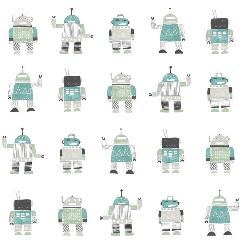 Chesapeake Callum Teal Robots Wallpaper - 20.9 x 396 x 0.025
