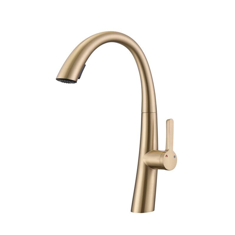 Single Handle Stainless Steel Pull Out Kitchen Faucet - Yellow