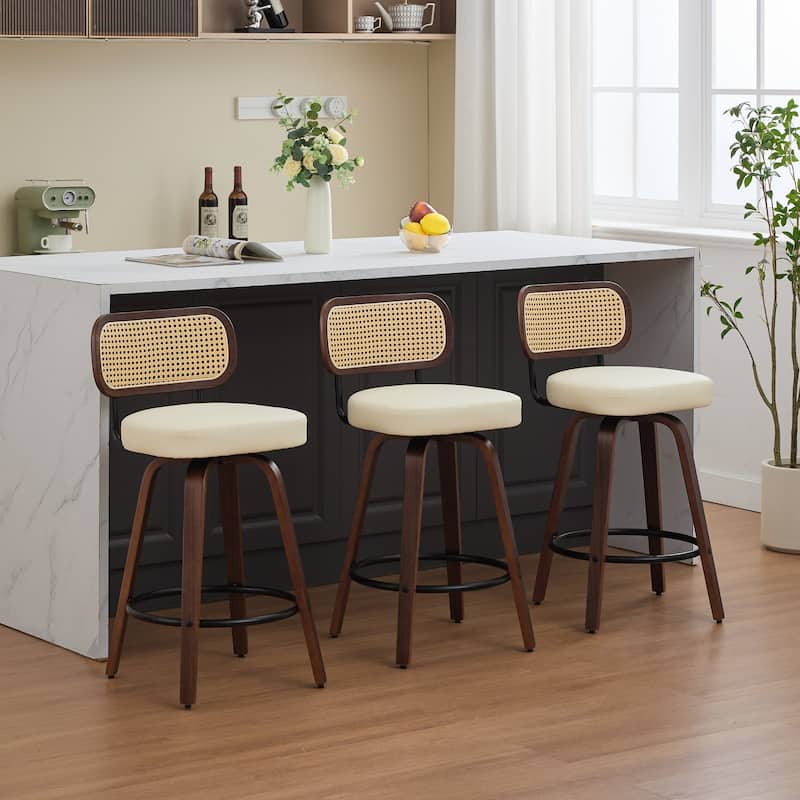 Rattan Weave Back Counter Stools Swivel Bar Stools Set of 3