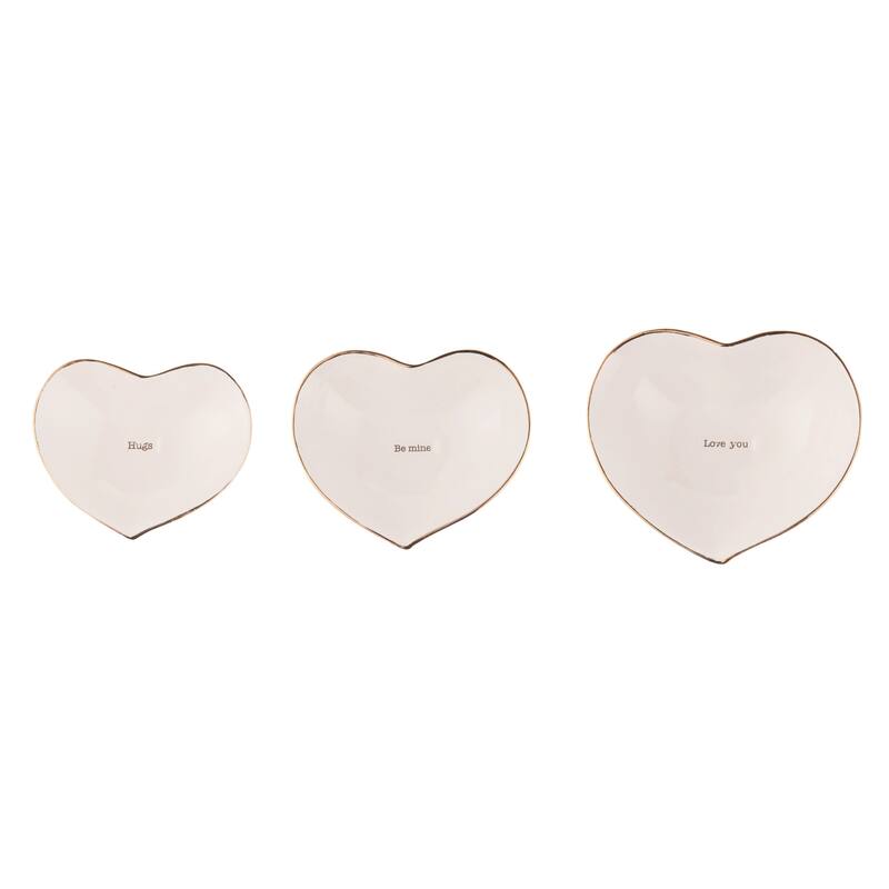 Transpac Dolomite 5.75 in. Off-White Valentines Day Heart Trinket Dish Set of 3